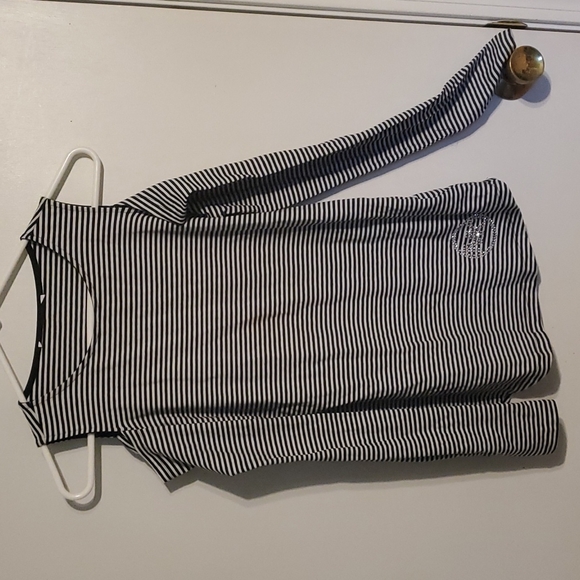 Michael Kors women's S black & white striped cold shoulder shirt - Picture 1 of 5